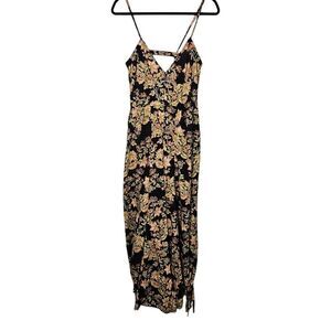 FREE PEOPLE STAND OUT‎ Black Floral  Jumpsuit Small Balloon Leg One Piece Ties